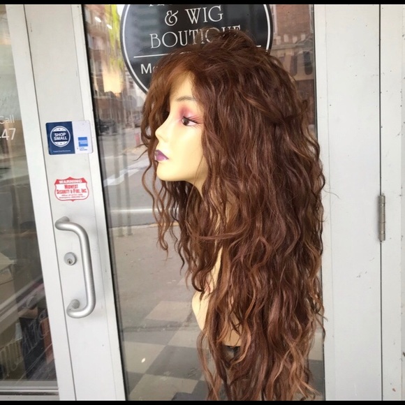 Copper Brown Curly long Swisslace Lacefront wig - Picture 7 of 9